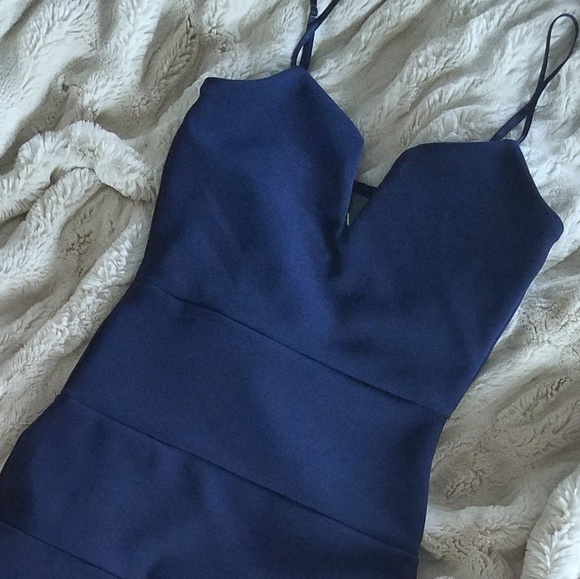 👄Navy Blue V neck Bodycon Midi Dress - Picture 2 of 5